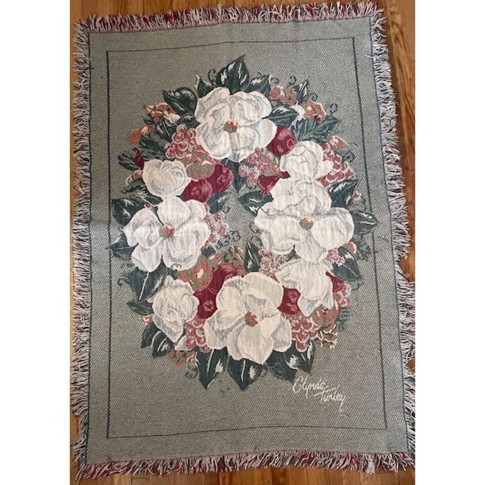Vintage Glynda Turley‎ Simply Country Tapestry Blanket Green and Red floral